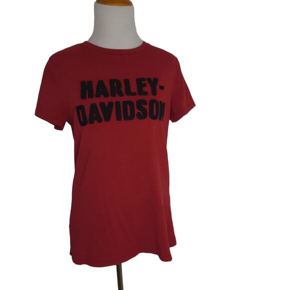 Harley-Davidson Chain Stitched Short Sleeve Tee Red Cotton Women Small - Picture 1 of 12
